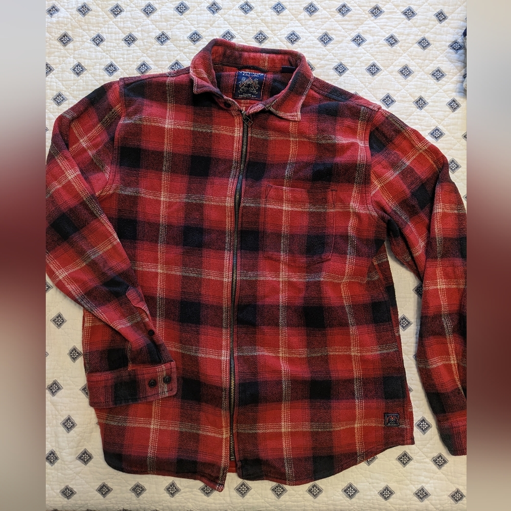 Men's Red Plaid Flannel Zip Up Sweater Jacket